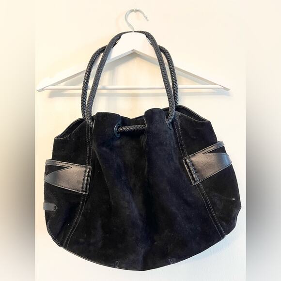 Cole haan black Denney shoulder bag suede and leather braided handle hobo - Picture 1 of 10